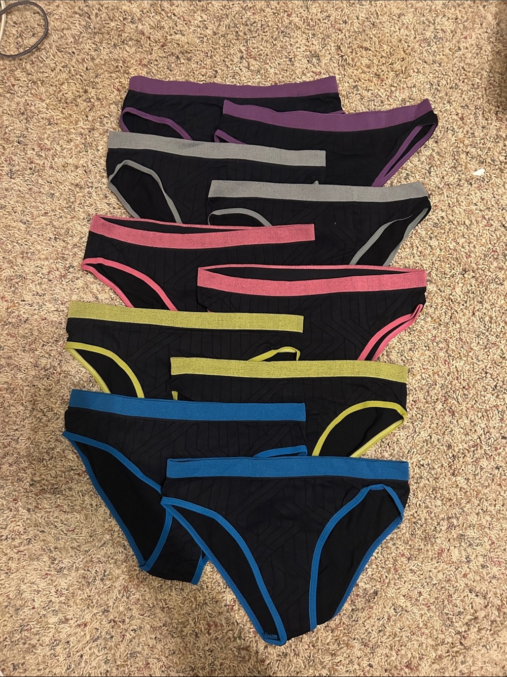 Black Bikini Panties Pack with Colored Waistbands - Multicolor Trim